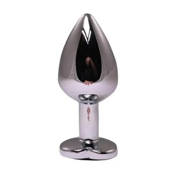 Silver medium heart-shaped butt plug with black crystal