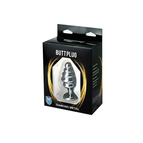 Silver medium ribbed butt plug with red crystal Silver medium ribbed butt plug with red crystal