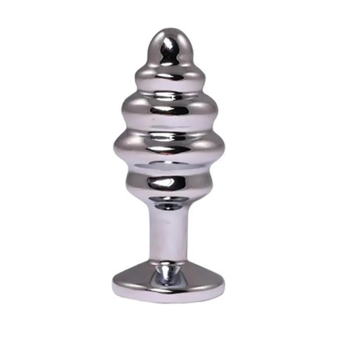 Silver small ribbed butt plug with white crystal Silver small ribbed butt plug with white crystal