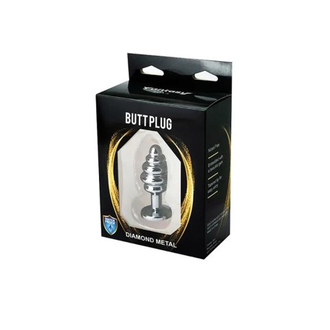 Silver small ribbed butt plug with white crystal Silver small ribbed butt plug with white crystal
