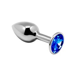 Mini Metal Butt Plug M Blue – Metalowy korek analny z niebieskim kryształem 8 cm