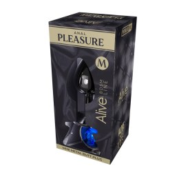 Mini Metal Butt Plug M Blue – Metalowy korek analny z niebieskim kryształem 8 cm