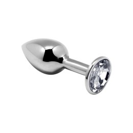 Mini Metal Butt Plug M Clear – Metalowy korek analny z białym kryształem 8 cm