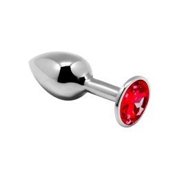 Mini Metal Butt Plug M Red – Metalowy korek analny z kryształem 8 cm