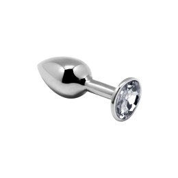 Mini Metal Butt Plug S Clear – Metalowy korek analny z białym kryształem 7 cm