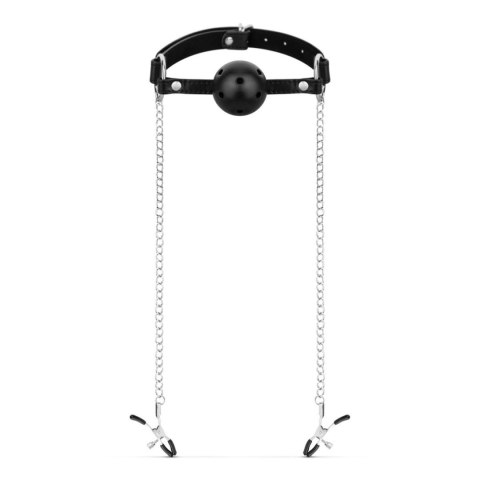 Bedroom Fantasies - Ball Gag with Nipple Clamps Black