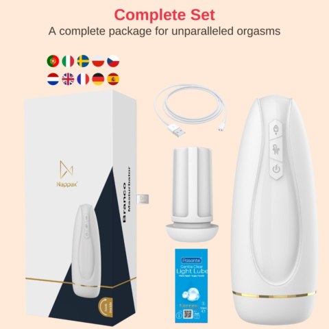 Nappex Branco White – Elektryczny Masturbator dla Mężczyzn | Ssanie + Wibracje, 29 Trybów