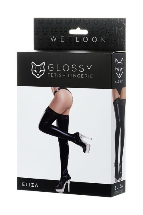 Glossy Shiny Wetlook stockings with a lace ELIZA - black M Glossy Shiny Wetlook stockings with a lace ELIZA - black M