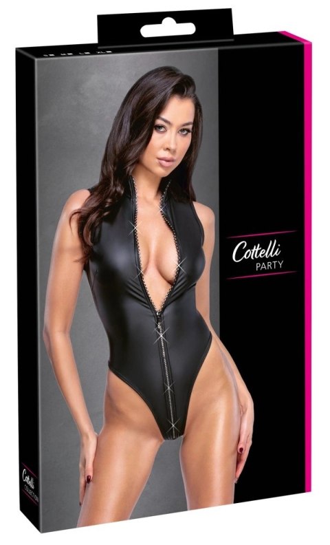 Cottelli PARTY Body Zip XL z Cyrkoniami, Czarny Mat, Wysoki Stan Cottelli PARTY Body Zip XL z Cyrkoniami, Czarny Mat, Wysoki Stan