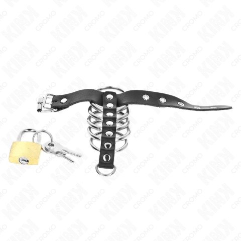 KINK Pasek skorzany z blokadą i 5 metalowymi pierścieniami 21x2cm KINK Pasek skorzany z blokadą i 5 metalowymi pierścieniami 21x2cm