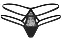 Obsessive Arrowel L/XL - Koronkowe stringi z podwojnym paskiem, czarne