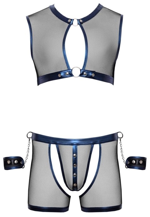 Svenjoyment Bondage zestaw męski top + spodnie + kajdanki, czarno-niebieski S Svenjoyment Bondage zestaw męski top + spodnie + kajdanki, czarno-niebieski S