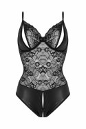 Christine Vesper body damskie Wetlook z koronką, otwarte elementy, czarne