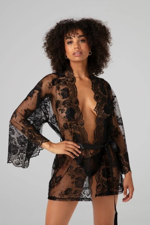 Obsessive Graceful kimono koronkowe z paskiem czarne one size Obsessive Graceful kimono koronkowe z paskiem czarne one size