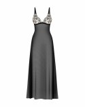 Obsessive Vila Blanes Long Chemise Czarna z Kwiatowym Haftem