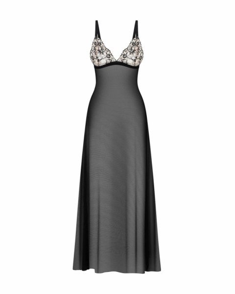 Obsessive Vila Blanes Long Chemise Czarna z Kwiatowym Haftem Obsessive Vila Blanes Long Chemise Czarna z Kwiatowym Haftem