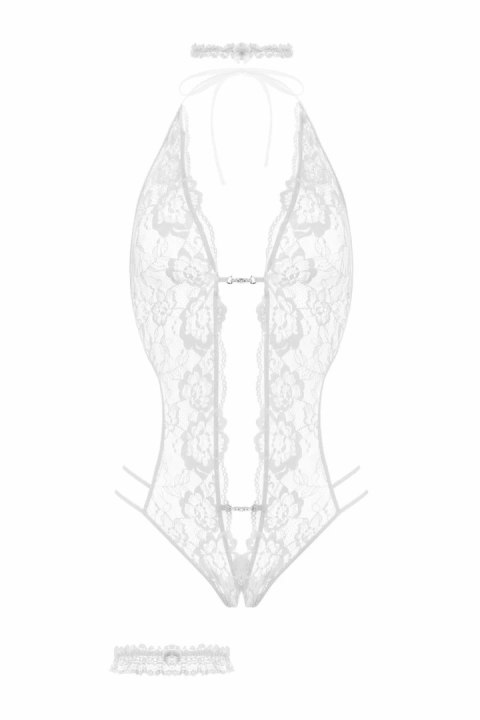 Passion Renee Body Set White - Koronkowy Stroj z Otworem w Kroku Passion Renee Body Set White - Koronkowy Stroj z Otworem w Kroku