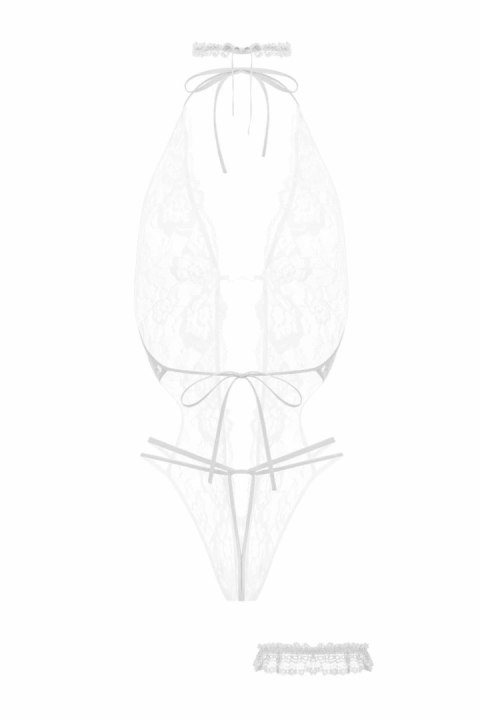 Passion Renee Body Set White - Koronkowy Stroj z Otworem w Kroku Passion Renee Body Set White - Koronkowy Stroj z Otworem w Kroku