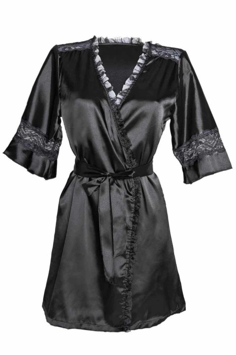 Sensuality Kimono krotki satynowy szlafrok z koronką czarny Sensuality Kimono krotki satynowy szlafrok z koronką czarny