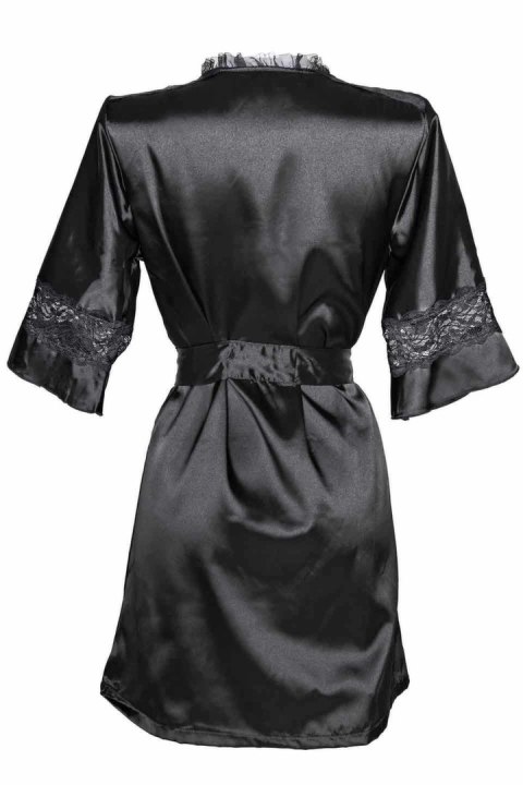 Sensuality Kimono krotki satynowy szlafrok z koronką czarny Sensuality Kimono krotki satynowy szlafrok z koronką czarny