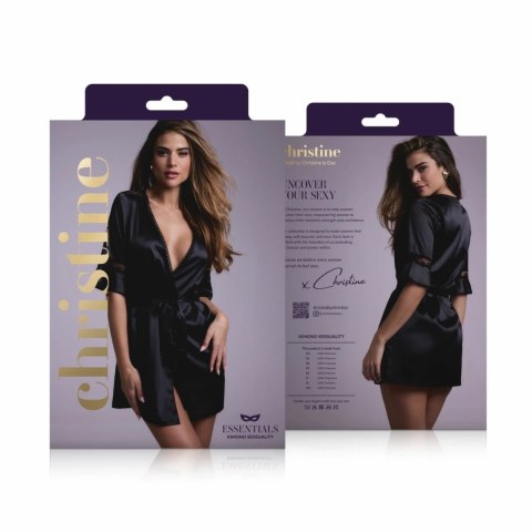 Sensuality Kimono krotki satynowy szlafrok z koronką czarny Sensuality Kimono krotki satynowy szlafrok z koronką czarny