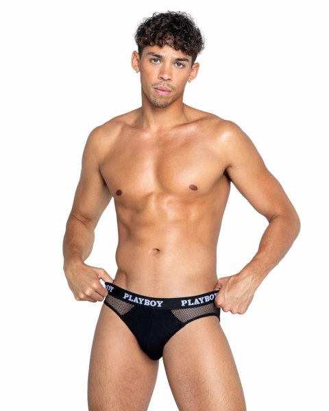 Playboy Lingerie Mens Dark Room Briefs czarne komfortowe slipy